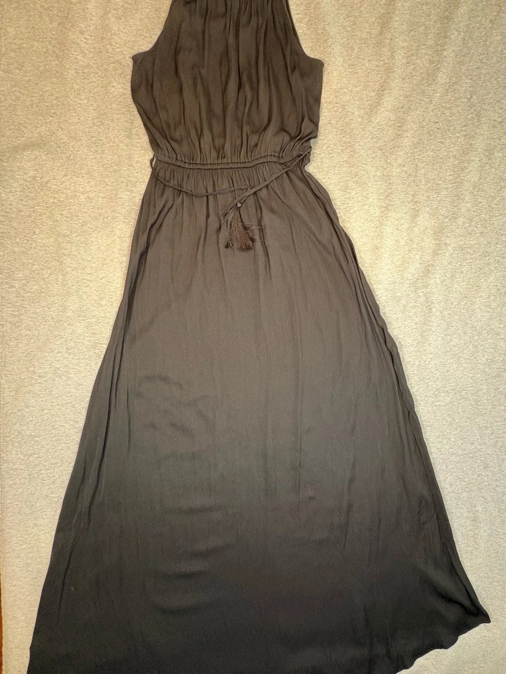 LOFT Black Halter Maxi Dress Tall Small Tassel Tie Elastic Waist Sleeveless